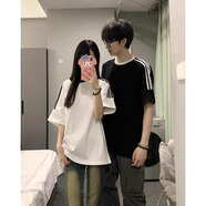 辰衣純美式純棉三條杠拼接潮牌短袖白t恤女2025夏季高街半袖情侶裝上衣 白色（純棉優(yōu)質版） M