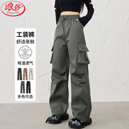 浪莎美式降落傘工裝褲女春夏薄款高腰闊腿寬松直筒休閑戶外運(yùn)動(dòng)褲女