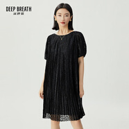 深呼吸DEEP BREATH女裝簡(jiǎn)約一字領(lǐng)純色A型氣質(zhì)中長(cháng)連衣裙A500378 黑 S (2)