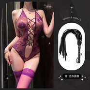 檸檬物語(yǔ)性感免脫吊帶襪開(kāi)檔網(wǎng)襪火辣純欲連體衣 性感連體衣紫+流蘇皮鞭 均碼