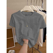 基礎款正肩短袖T恤女夏季純色修身內搭半袖體恤衫簡(jiǎn)約純棉上衣服 深灰色 S -建議89斤內