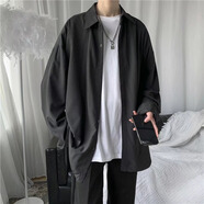 閎風(fēng)潮牌長袖襯衫男春夏秋季韓版痞帥純色上衣服日系休閑男生襯衣外套 黑色 XL