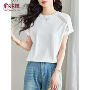 俞兆林蝙蝠袖短袖T恤女圓領(lǐng)休閑寬松套頭蕾絲拼接棉T恤女上衣 Y52T085