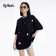 普普風(fēng)2025年春季新款女裝趣味立體花朵圓領(lǐng)寬松慵懶T恤QA2T9182F 黑色 均碼