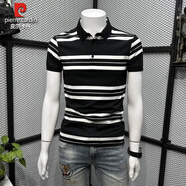 皮爾卡丹（pierre cardin）條紋POLO.衫男短袖t恤夏季潮流2025新款潮流修身休閑翻領(lǐng)體恤針織 黑色【男士襯衫/格子襯衫/男士襯 M [建議90-110斤]