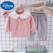 迪士尼寶寶童裝女寶寶春裝女童套裝1-4一5周歲嬰兒童秋季長(cháng)袖新款洋氣兩件套 粉色-翻領(lǐng)彩虹 春秋 90 cm