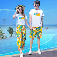 昭麓海南島沙灘服套裝沙灘情侶裝夏季三亞度假穿搭海邊旅行拍照 K907款套裝 T恤+褲子 M 女 98斤//108斤