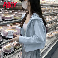 愛麥依早秋chic衛(wèi)衣女初夏季連帽開衫2025新款夏款韓系穿搭短款外套 淺藍色【韓系歐美風】不起球 常規(guī) M 適合86-105斤
