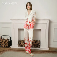 Solo seta斷碼孤品女士真絲睡衣家居服套裝睡袍印花時尚輕奢四季款 斕火套裝 S