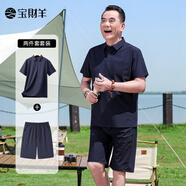 寶財(cái)羊爸爸套裝夏季短袖t恤男冰絲涼感polo運(yùn)動(dòng)中老年人上衣父親節(jié)禮物