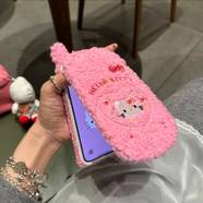 班美蘿【抖音爆款】秋冬毛絨翻蓋貓咪適用iPhone15蘋(píng)果16手機殼14promax新款13全包女 粉絨布翻蓋鏡面 刺繡愛(ài)心KT貓 14promax