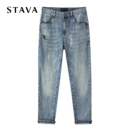斯得雅（STAVA）水洗刺繡男士字母修身時(shí)尚牛仔褲23134744T 20牛仔藍(lán) 34