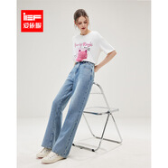 IEF/愛(ài)依服褲子2025春季新款港式時(shí)尚休閑復(fù)古通勤百搭牛仔闊腿褲 牛仔淺藍(lán) XL