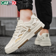 卡帝樂(lè )鱷魚(yú)（CARTELO）鞋子男鞋夏季2025爆款飛織網(wǎng)面休閑鞋男透氣低幫板鞋 米色 39碼