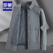 羅蒙（ROMON）大碼軍綠色翻領(lǐng)夾克男大肚子中年春秋季商務(wù)寬松單排扣風(fēng)衣外套潮 2406灰色(春秋款） XL :125斤左右