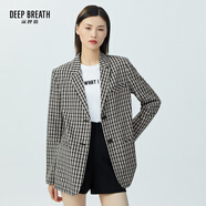 深呼吸DEEP BREATH女裝輕薄抗皺復古通勤西裝西服外套女A400692 黑白格 L (4碼)