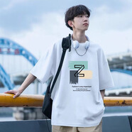 南極人短袖T恤男夏季薄款字母印花休閑體恤衫港風(fēng)學(xué)生寬松圓領(lǐng)半袖上衣 白色 5XL