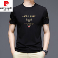 皮爾卡丹（pierre cardin）新款男裝短袖t恤冰絲男士體恤衫新款百搭夏季中年純棉休閑寬松T恤 HN-2003黑色牛頭 L 170建議115-135斤