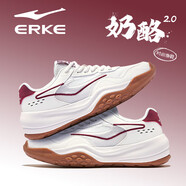 鴻星爾克（ERKE）2025新款夏季男鞋休閑老爹鞋子男皮面防水減震厚底運(yùn)動(dòng)鞋 【奶酪】微晶白/絲絨紅 42