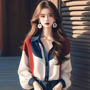 矜持范襯衫女2025秋季新款女裝冷淡系高級感獨特超好看寬松上衣撞色 紅藍白撞色襯衫 M [90-105斤]