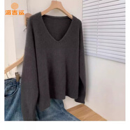 派吉鯊打底衫女秋冬顯瘦時尚穿搭慵懶針織衫v領(lǐng)打底套頭毛衣 深灰色 2XL 建議130斤-140斤