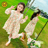 G.DUCKKIDS小黃鴨女童連衣裙2025春秋新款兒童長袖花朵公主裙女孩洋氣時(shí)尚裙 長袖美膩花朵 90 cm