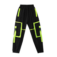 魅樂(lè )凱兒童街舞服嘻哈風(fēng)男童架子鼓表演服裝女童爵士舞演出服兩件套 黑拼綠工裝褲 140 （尺碼偏大）