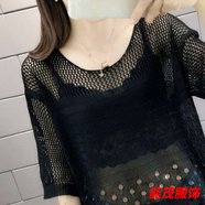 萱眸230斤遮陽(yáng)衣女外穿鏤空薄款寬松夏季韓版套頭毛衣女加大碼針織衫 黑色 S