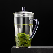 品德坊個(gè)人專(zhuān)用泡茶綠茶杯男帶蓋辦公杯喝水杯透明玻璃杯大容量會(huì )議杯子 G-30紫把
