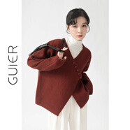 桂兒（guier）「北極絨」新年氛圍感 不規(guī)則加厚毛衣外套女慵懶風紅色上衣 紅色 S