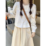 憶思減日系甜美白色襯衫女2025春裝新款小清新長(cháng)袖襯衣寬松短款上衣 米白 L