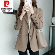 皮爾卡丹（pierre cardin）西裝外套女23春秋新款網(wǎng)紅韓版休閑中長(zhǎng)寬松單排扣免燙外套西服職 淺咖啡色好面料 XL 127-140斤
