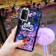 一芯相守OPPOReno7手機殼A74流沙A93s鑲鉆A95全包reno8pro防摔5K軟膠A56套 紫色流沙+皇冠+毛球掛繩 oppoA93