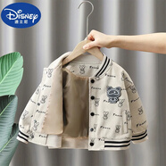 迪士尼（DISNEY）男童春秋外套兒童韓版雙層夾克棒球衫潮寶寶上衣童裝秋裝小童衣服 胸前小熊皮標棒球服 100 (建議身高90-100厘米內(nèi)）