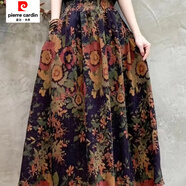 皮爾卡丹印花新款棉麻文藝高腰復古中長(cháng)款半身裙顯瘦松緊碎花裙子 牡丹花 均碼 80-165斤穿】裙長(cháng)80公分