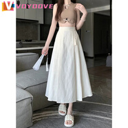 VOYDOVE大碼新中式國風半身裙女夏季垂感馬面裙胖MM高腰顯瘦a字百褶裙子 米白色 S 【建議85斤以內(nèi)】
