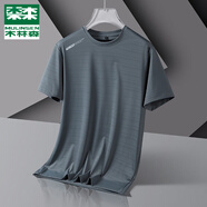 木林森（MULINSEN）運動T恤男夏季清涼印花冰絲圓領T恤情侶款潮流時尚透氣休閑T恤 深灰-男款 L