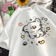 文頗100%純棉短袖t恤男女夏季新款韓版寬松美式減齡印花ins情侶上衣服 260克-白 L