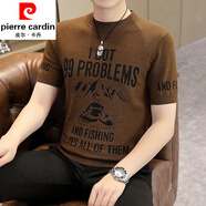 皮爾卡丹（pierre cardin）半高領t恤短袖男2024新款春夏季加厚修身潮流內搭針織半袖t恤 1110咖色 L 110-130斤