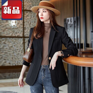 皮爾卡丹（pierre cardin）休閑小西裝女外套感23新款春秋季韓版通勤氣質(zhì)時尚西服上衣職業(yè) 黑色 L 碼120斤以內(nèi)