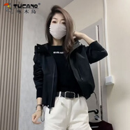 啄木鳥(niǎo)2025安可拉紅外套寬松秋季時(shí)尚百搭新款外穿連帽沖鋒衣短款夾克潮 黑色 雙層高品質(zhì) S 建議90斤左右