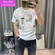 夢(mèng)夢(mèng)奇麻布衣服男裝麻料上衣天絲麻t恤男印花短袖體恤棉麻男士半袖 G60短袖白色 M