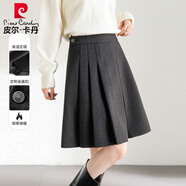 皮爾卡丹加厚羊毛呢半身裙小個(gè)子百褶女裙子秋冬新款灰半裙A字短裙 石墨灰3 M