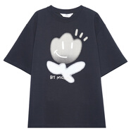 木果果木2025早春新款韓系寬松休閑郁金香印花五分袖T恤女上衣 黑色 L