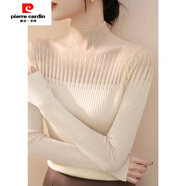 皮爾卡丹（pierre cardin）法式秋冬2025毛半高領(lǐng)打底上衣蕾絲網(wǎng)紗修身長(cháng)袖針織衫女裝 杏色 S
