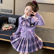 女童春秋連衣裙2025新款兒童春裝jk套裝小女孩庫洛米長袖衣服裙子 庫洛米三件套【長袖+襯衫+裙子】 130