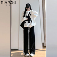 棉致2025顯瘦條紋褲子女夏季新款寬松小個(gè)子高腰休閑褲運(yùn)動(dòng)衛(wèi)褲 388黑色常規(guī)款【不加絨29.5】 XL 115-130斤
