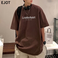 EJOT棕咖色短袖t恤男2025夏秋新款美式復古圓領(lǐng)ins情侶款休閑半袖體恤 棕色_[+極] XL