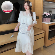 貝逸芙帶胸墊睡裙女夏季短袖莫代爾網(wǎng)紗甜美宮廷公主風(fēng)可外穿睡衣家居服 2333#裙【帶胸墊】(白色) XL
