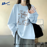 回力長(cháng)袖t恤女秋裝2025年最新款小貓內搭打底衫初中生純棉寬松體恤衫